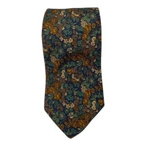 Brooks Brothers Makers Dark Blue with Fall Floral Print 100% Silk Neck Tie
